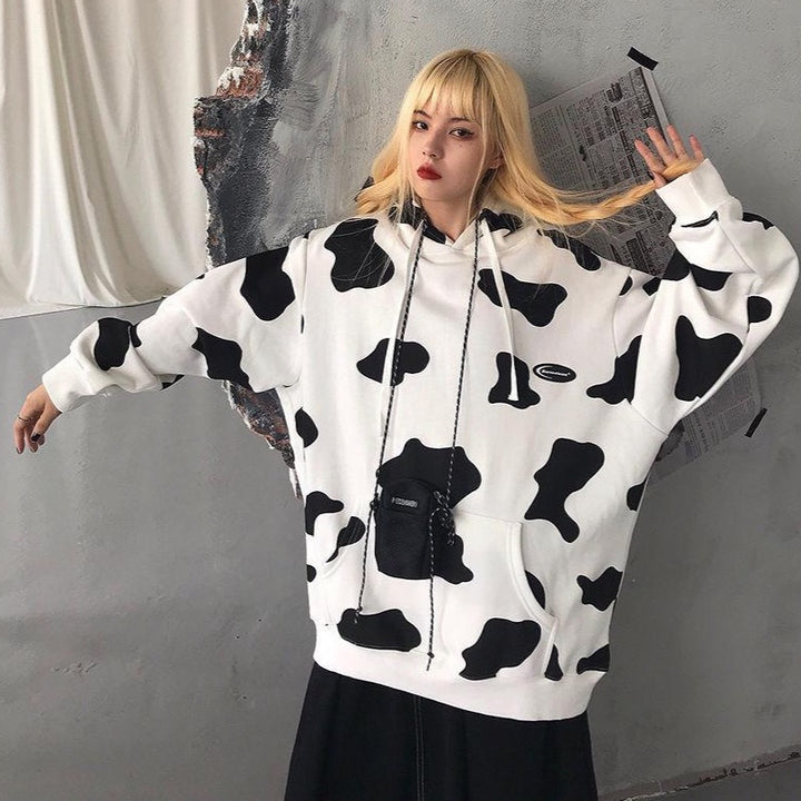 Hoodie With Cow Pattern