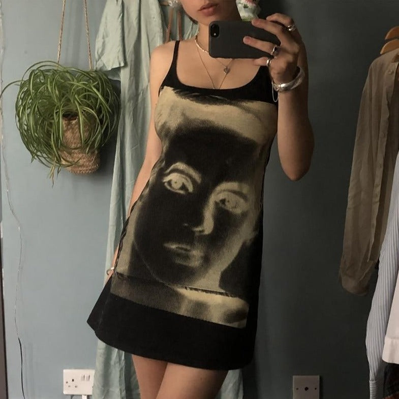 Sleeveless Dress With Face Print