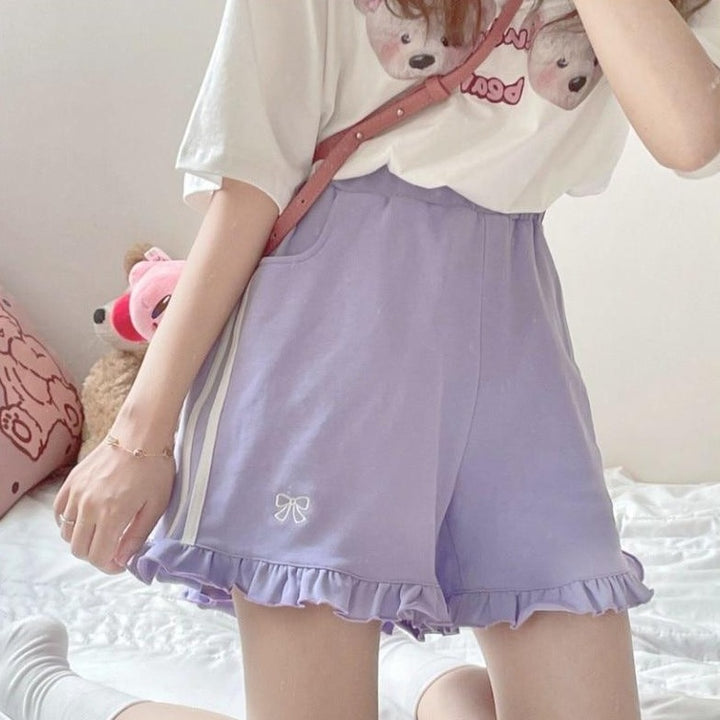 Ruffled Shorts With Bow Embroidery