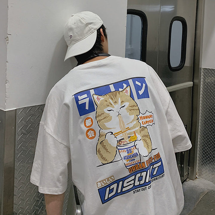 T-Shirt With Cat Print On Chest And Back