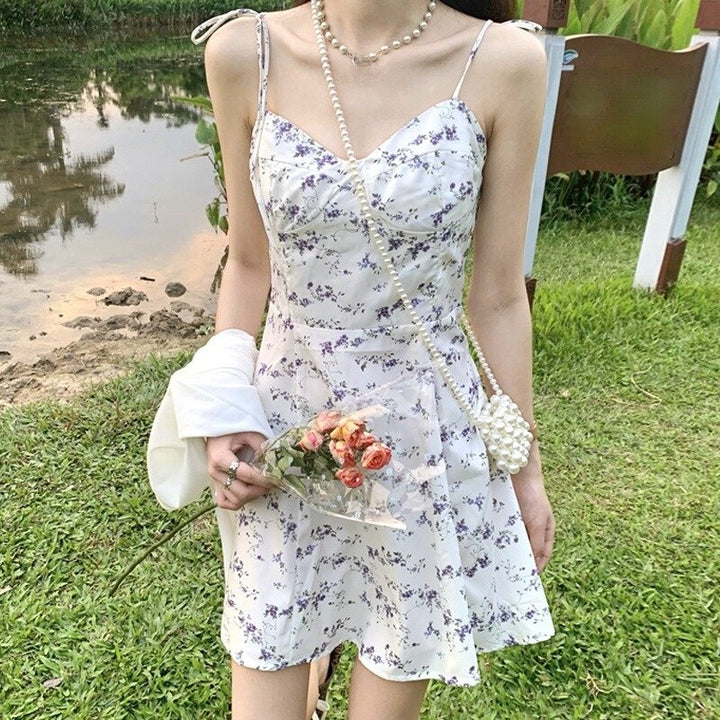 Mini Bustier Dress With Floral Print And Adjustable Spaghetti Straps
