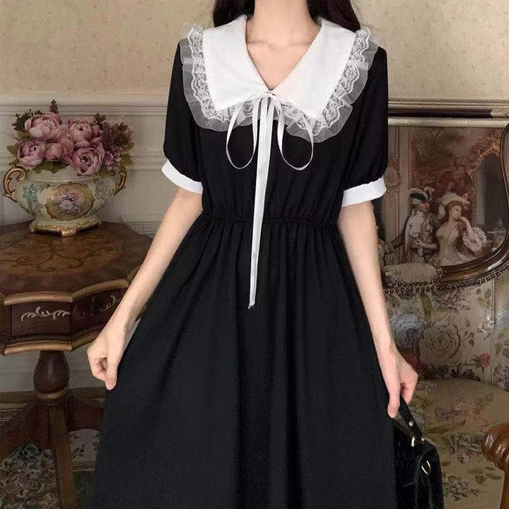 Lolita Dress With Neck Ribbon And Laced Collar