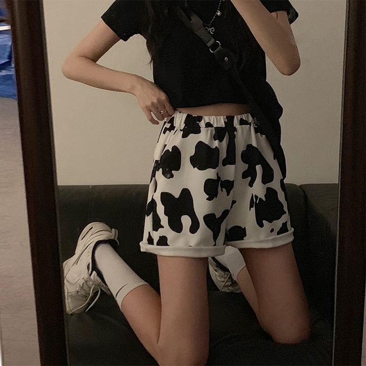 Wide-Leg Shorts With Cow Print