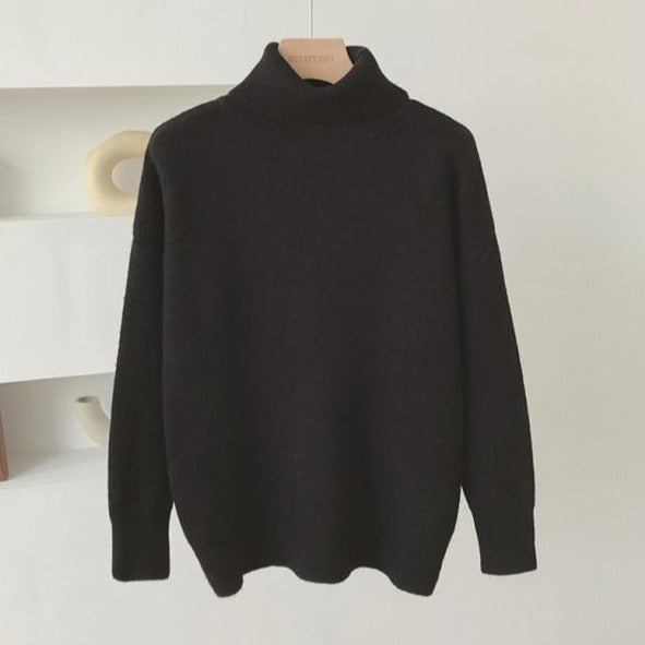 Basic Turtleneck Sweater With Overcut Shoulders