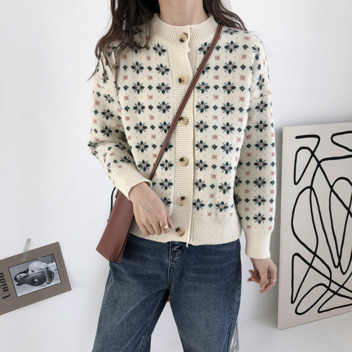 Knit Cardigan With Snowflake Pattern
