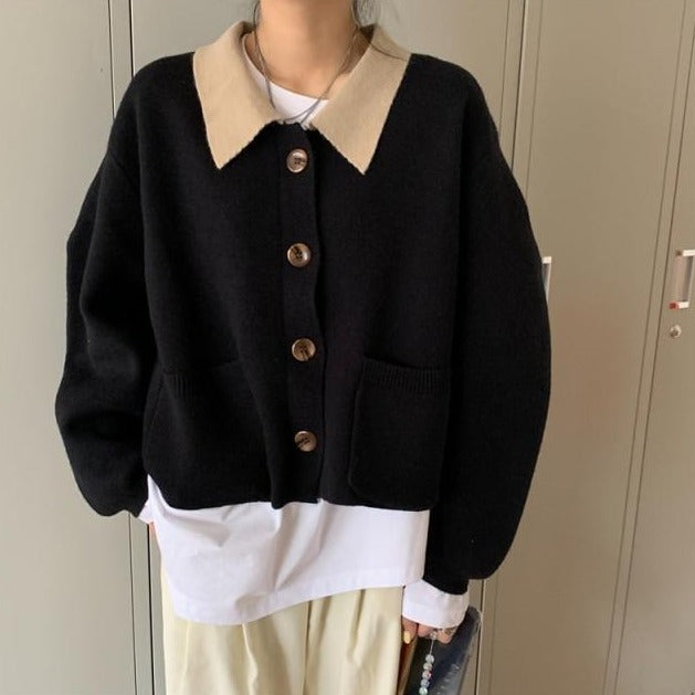 Knit Cardigan With Collar And Pockets