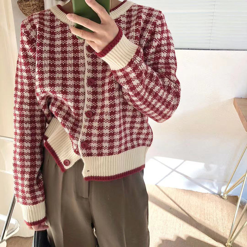 Plaid Cardigan With Buttons