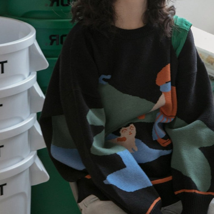 Sweater With Abstract Cartoon Print