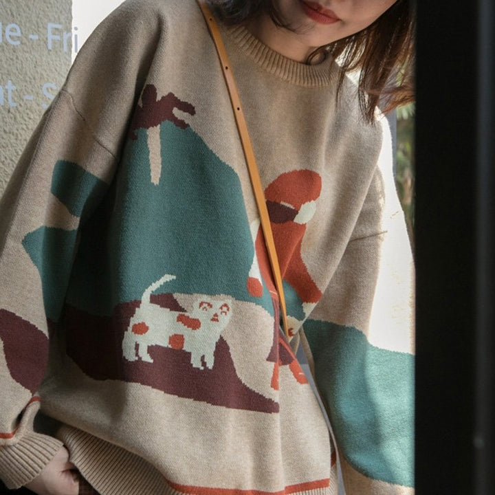 Sweater With Abstract Cartoon Print