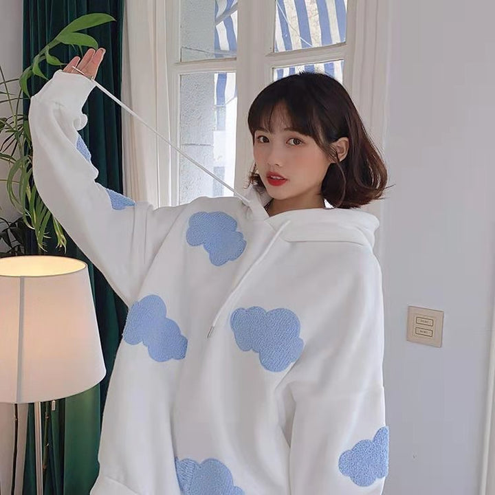 Hoodie With Cloud Embroidery
