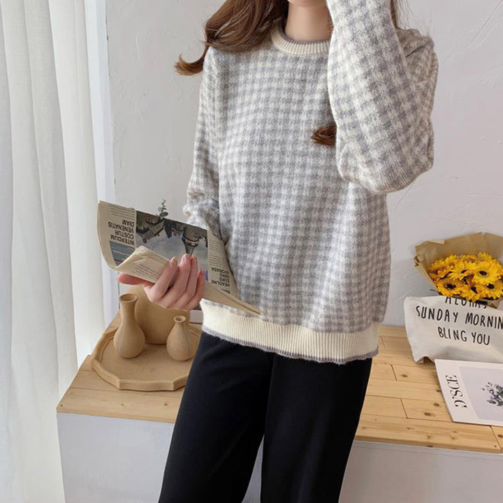 Knit Sweater With Plaid Pattern
