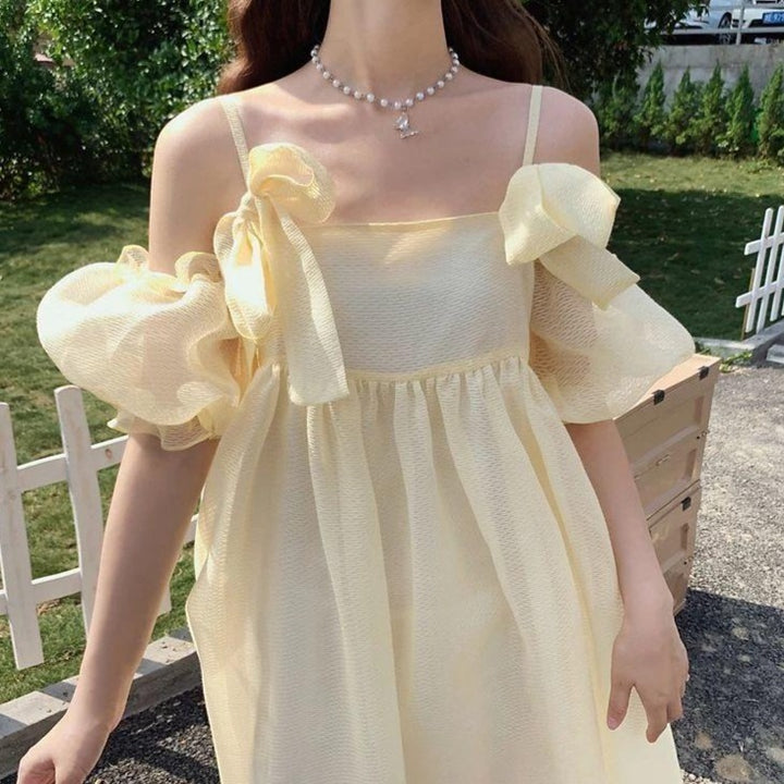 Off-Shoulder Dress With Bow Decoration