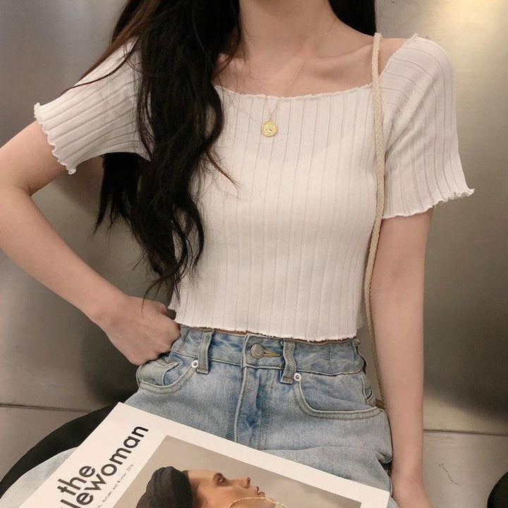 Ruffled Crop Top With Square Collar