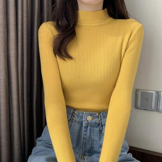Ribbed Sweater With Mock Turtleneck