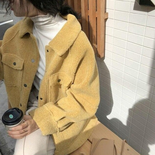 Faux Shearling Jacket With Buttons