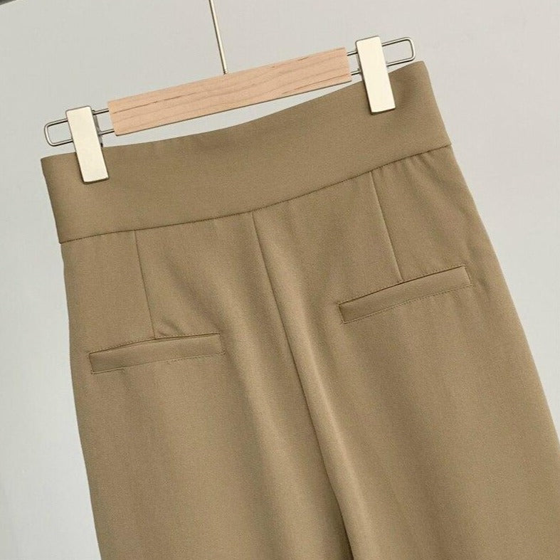 High-Waisted Pleated Pants With Velcro Closure – Lianox