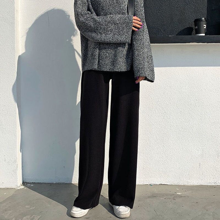 Knitted Wide-Leg Pants With Elastic Waist