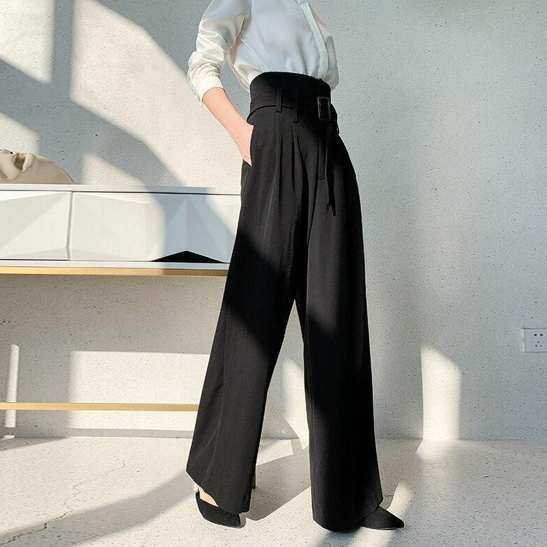High-Waisted Pants With Belt And Pockets