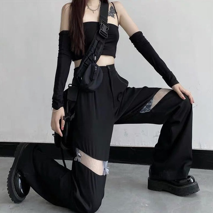 High-Waisted Pants With Transparent Lace Part