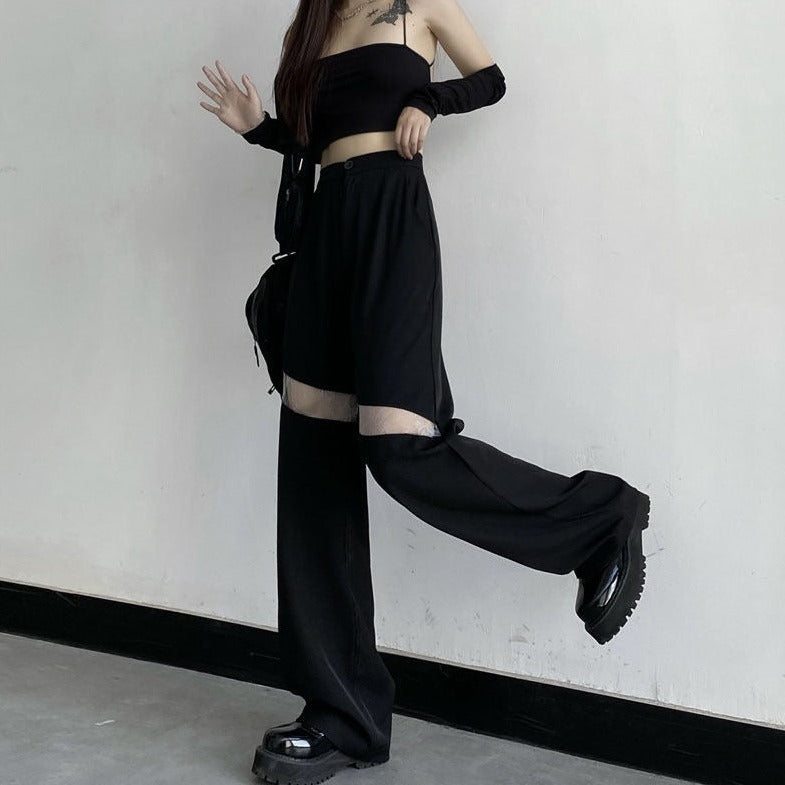 High-Waisted Pants With Transparent Lace Part