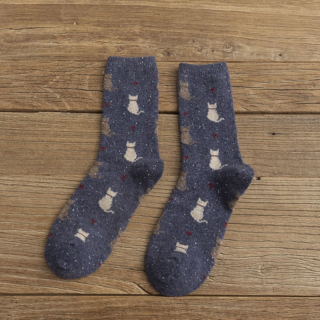 Thick Socks With Cat Print