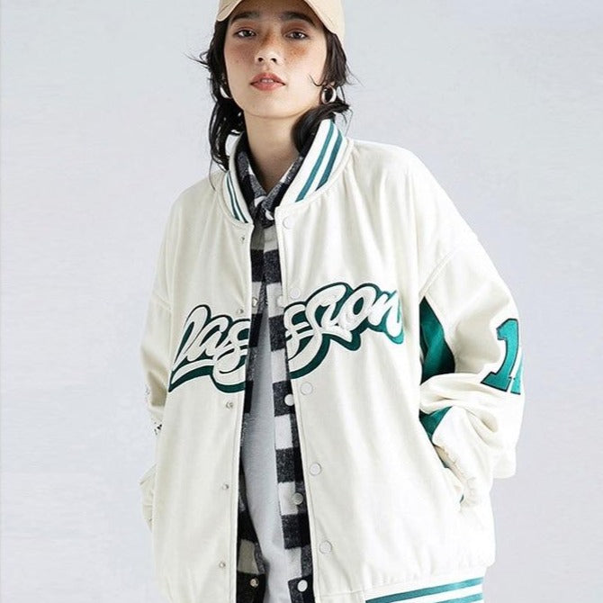 College Jacket With Lettering And Number Embroidery