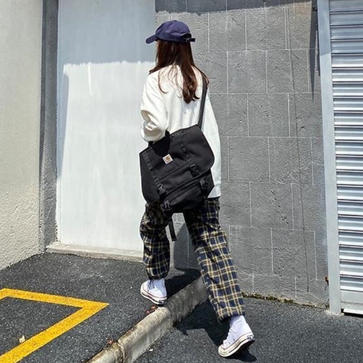 Plaid Pants With Elastic Waist And Drawstring