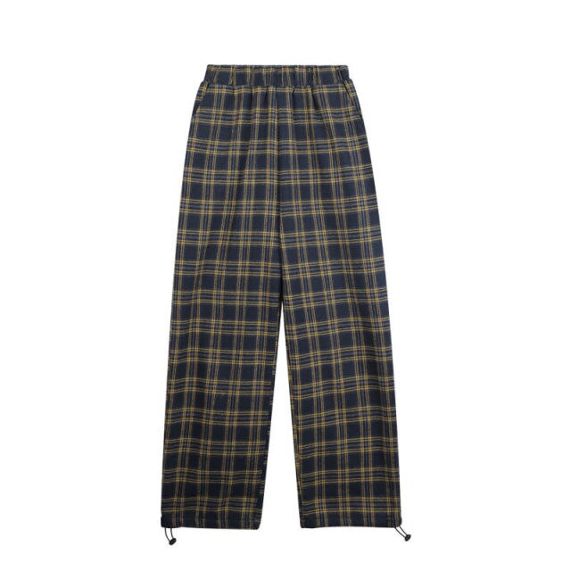 Plaid Pants With Elastic Waist And Drawstring