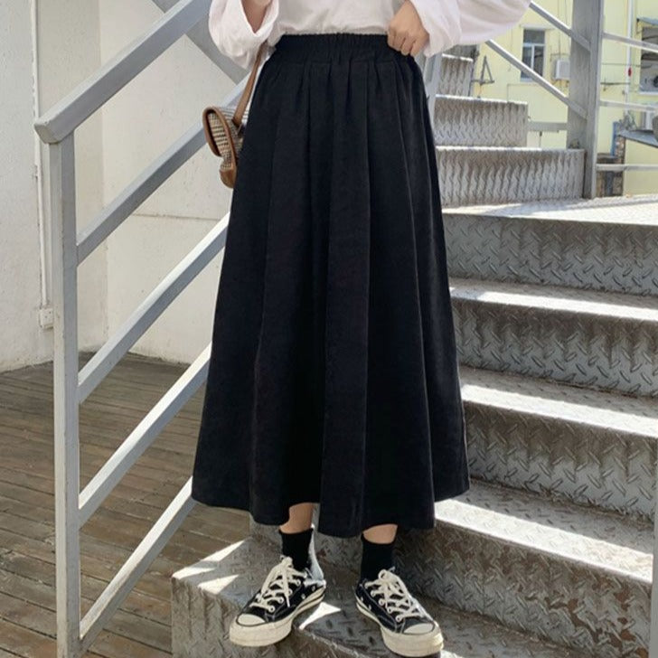 Pleated Midi Skirt With Elastic Waist