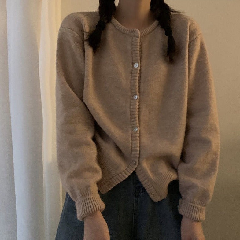 Button-Down Cardigan With Round Neck