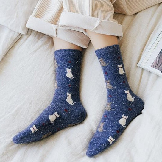 Thick Socks With Cat Print