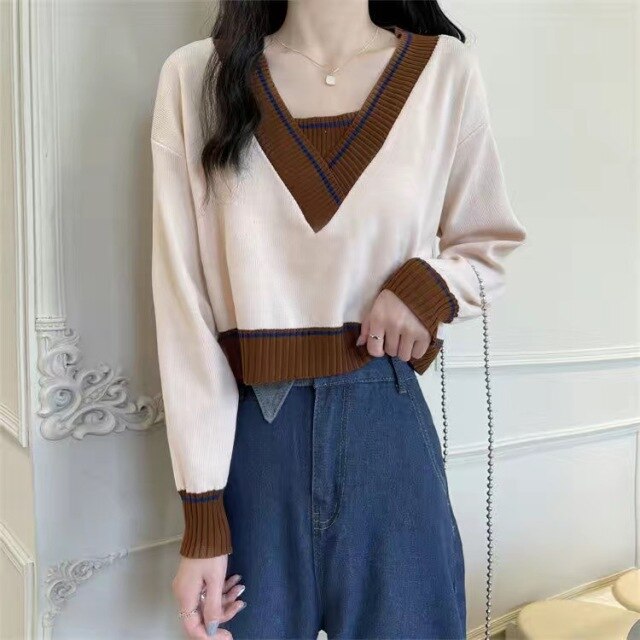 Two-Colored Sweater With Dropped Shoulders