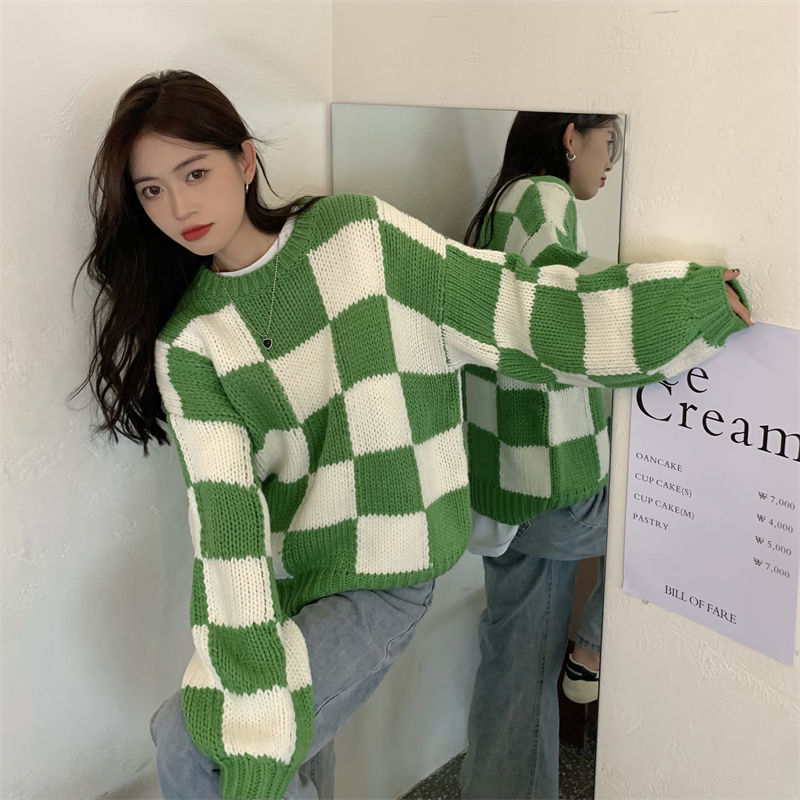 Knitted Checkered Sweater