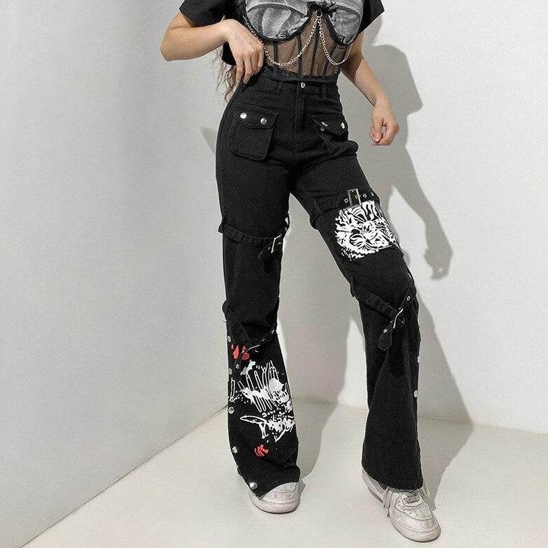 High-Waisted Pants With Buttons And Prints
