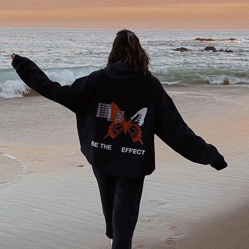 "BE THE EFFECT" Hoodie With Butterfly Print