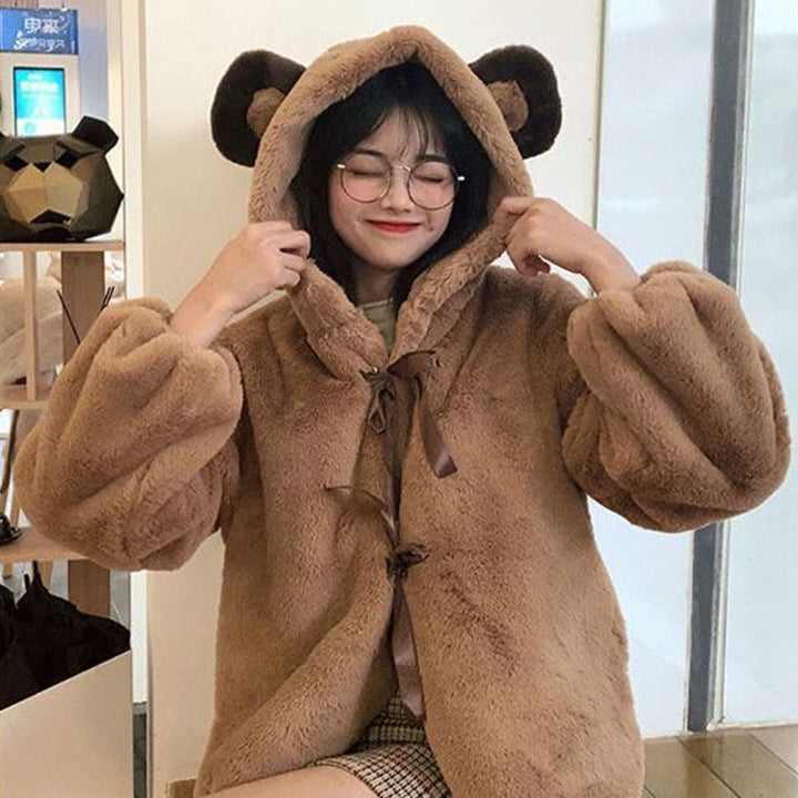 Fluffy Jacket With Koala Ear Hood