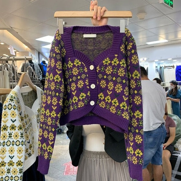 Button-Down Cardigan With Floral Pattern
