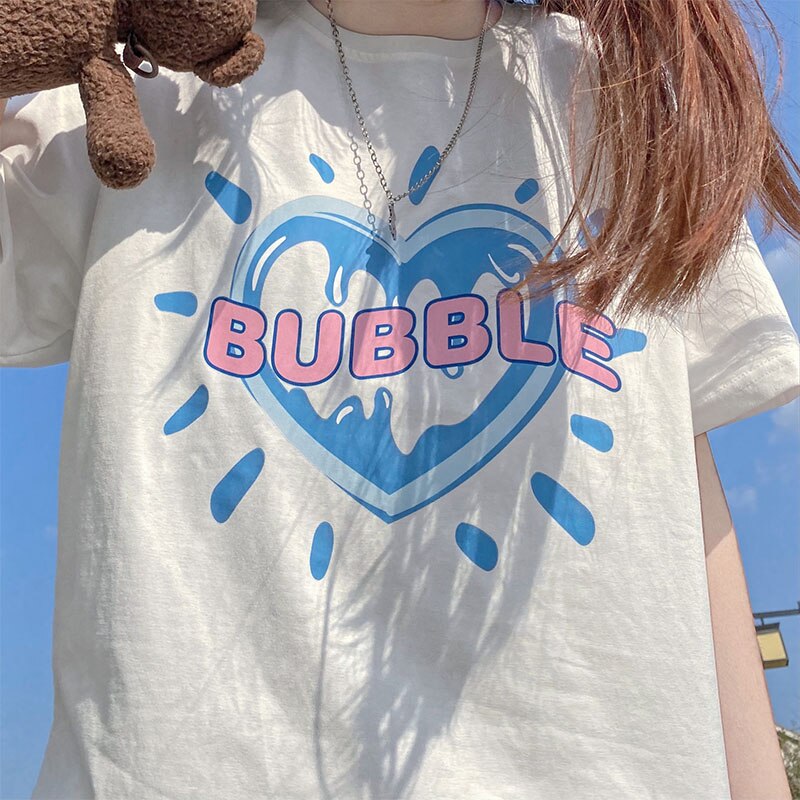 "BUBBLE" Tee With Heart Print