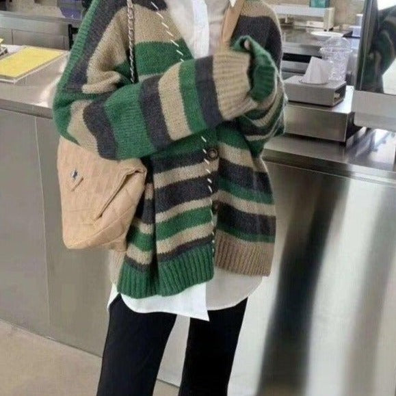 Button-Down Cardigan With Stripes