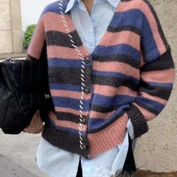 Button-Down Cardigan With Stripes