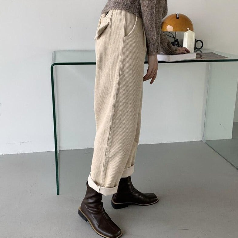 High-Waisted Corduroy Pants With Straight Cut