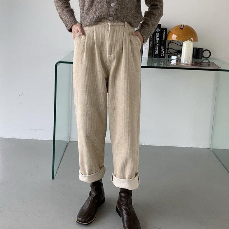 High-Waisted Corduroy Pants With Straight Cut