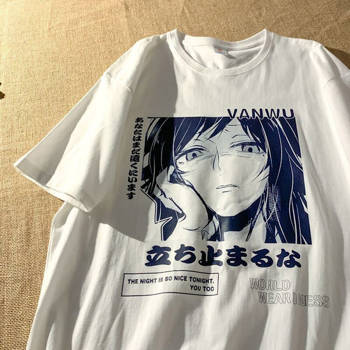 Tee With Anime Print And Lettering