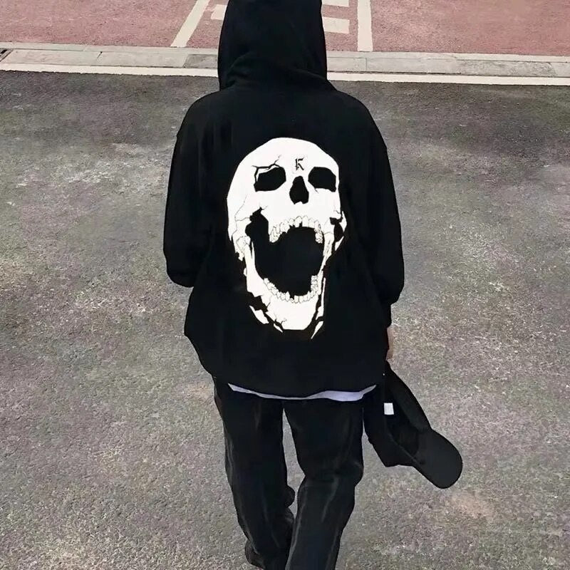 Hoodie With Skull Print And Lettering