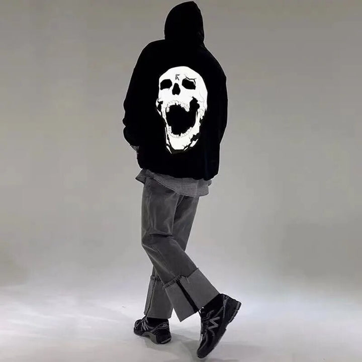 Hoodie With Skull Print And Lettering