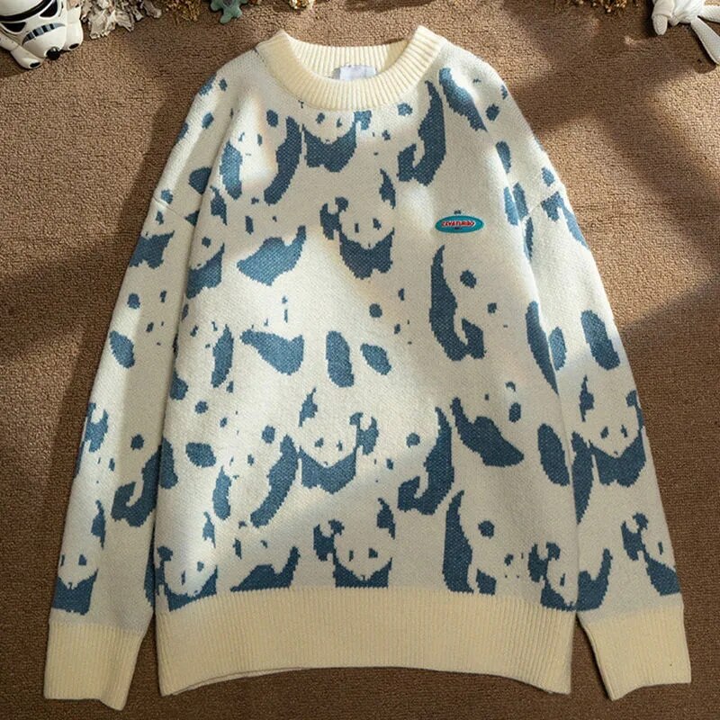 Knitted Sweater With Panda Pattern