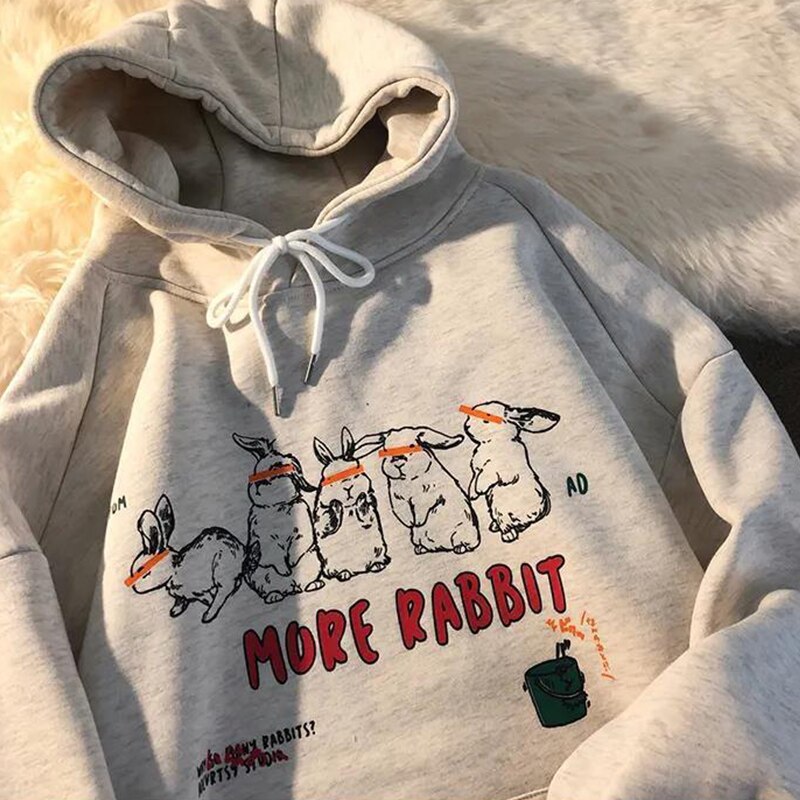 "MORE RABBIT" Hoodie With Rabbit Print
