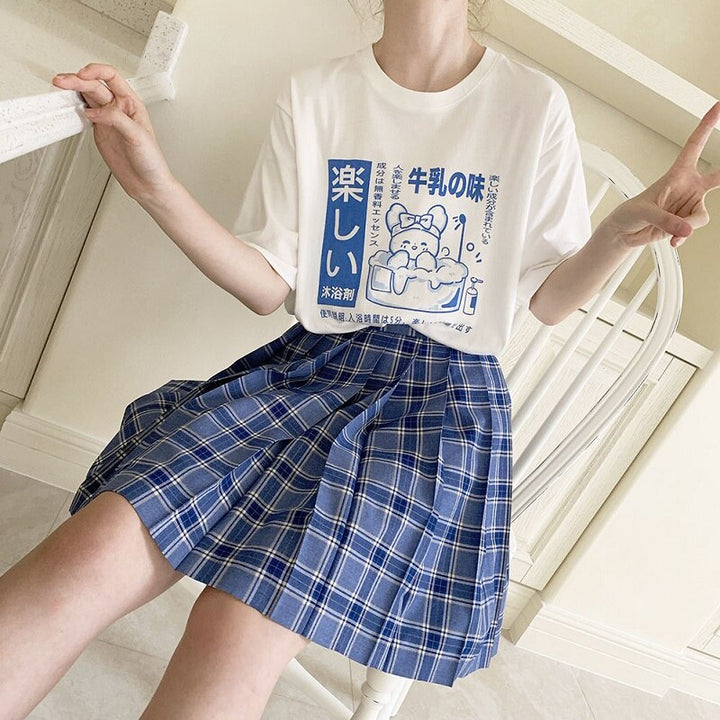 Tee With Japanese Lettering And Print