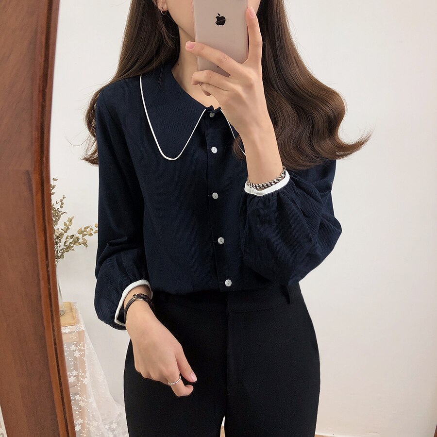 Button-Down Blouse With Peter Pan Collar