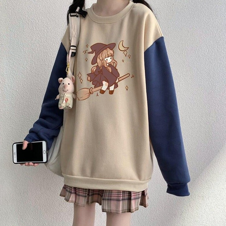 Two-Colored Sweater With Witch Print